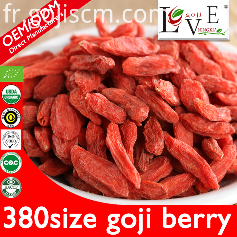 380size Certificat d'UE séché Goji Berry 380size EU Certificate Dried Goji Berry